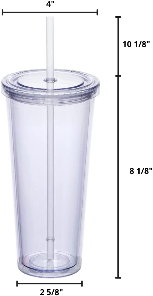 22oz Case (25 Units) Double Wall Acrylic Blanks Classic Tumblers With Straw