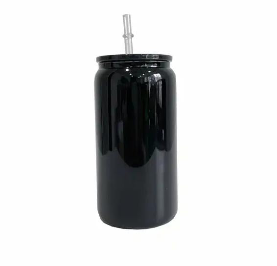 16oz Case(25 Untis) Sublimation Glossy Black Beer Glass Can Plastic Lid