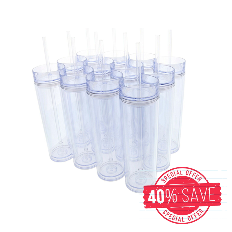 30Pack 16oz Double Wall Acrylic Classic Insulated Skinny Tumblers
