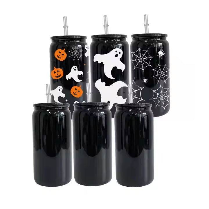 16oz Case(25 Untis) Sublimation Glossy Black Beer Glass Can Plastic Lid