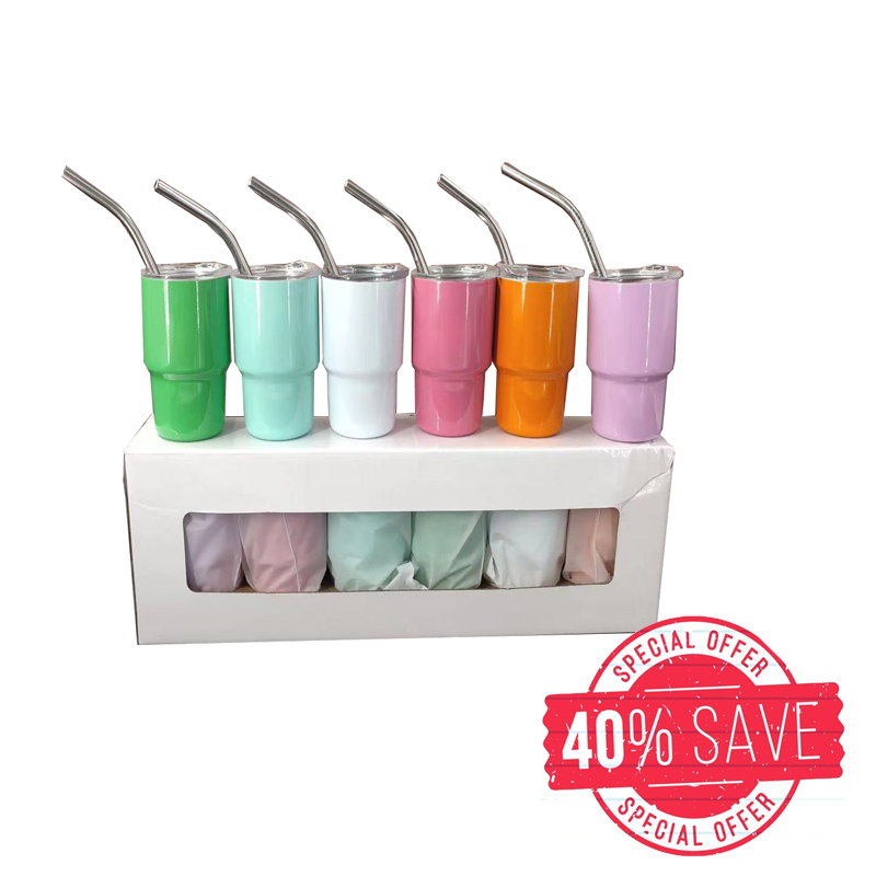 2 oz Case (18/50 Units) Sublimation Mini Car Cup Color Curved Double Wall Insulation with Straw