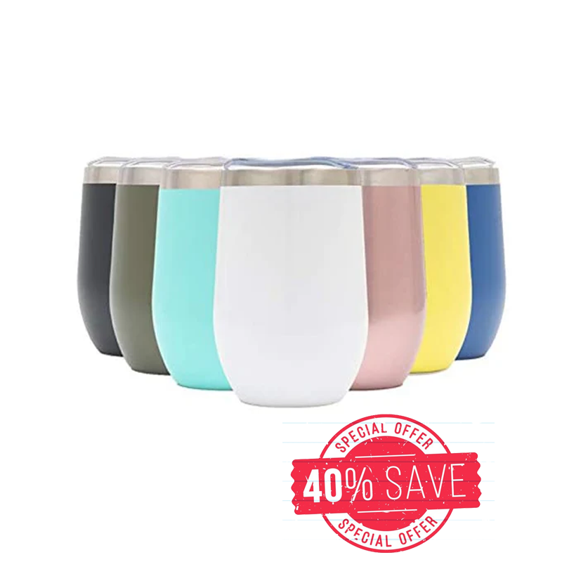 12oz CASE (21 UNITS) Stemless Wine Glass Tumbler with Lid Stainless Steel Double Wall Vacuum Insulated Travel Cup