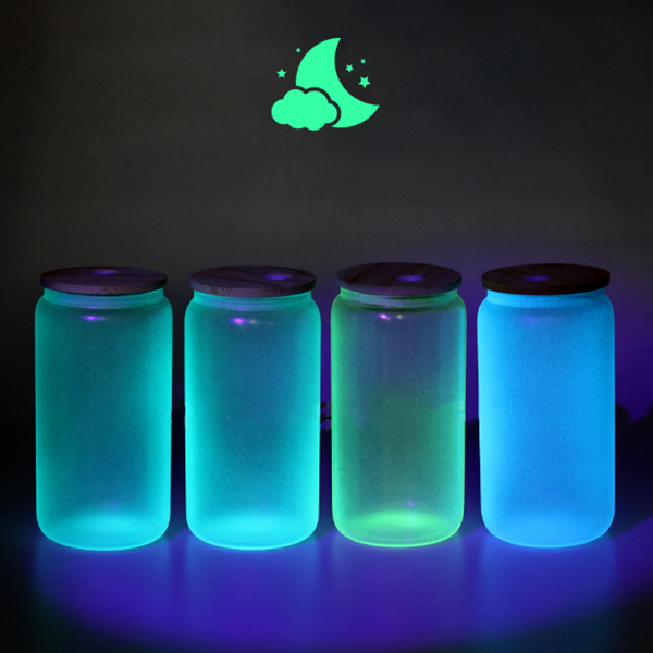 16Oz Case Of 16 Mason Glow In Dark Sublimation Matte Beer Glass Can Tumbler With Bamboo Lid