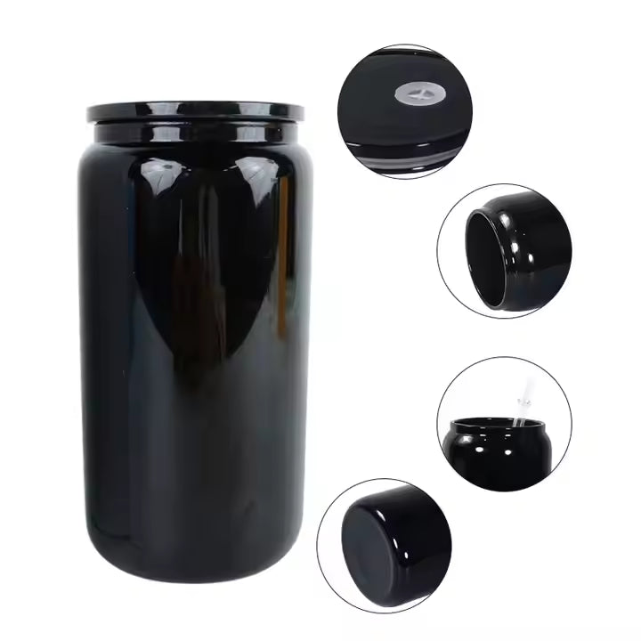 16oz Case(25 Untis) Sublimation Glossy Black Beer Glass Can Plastic Lid