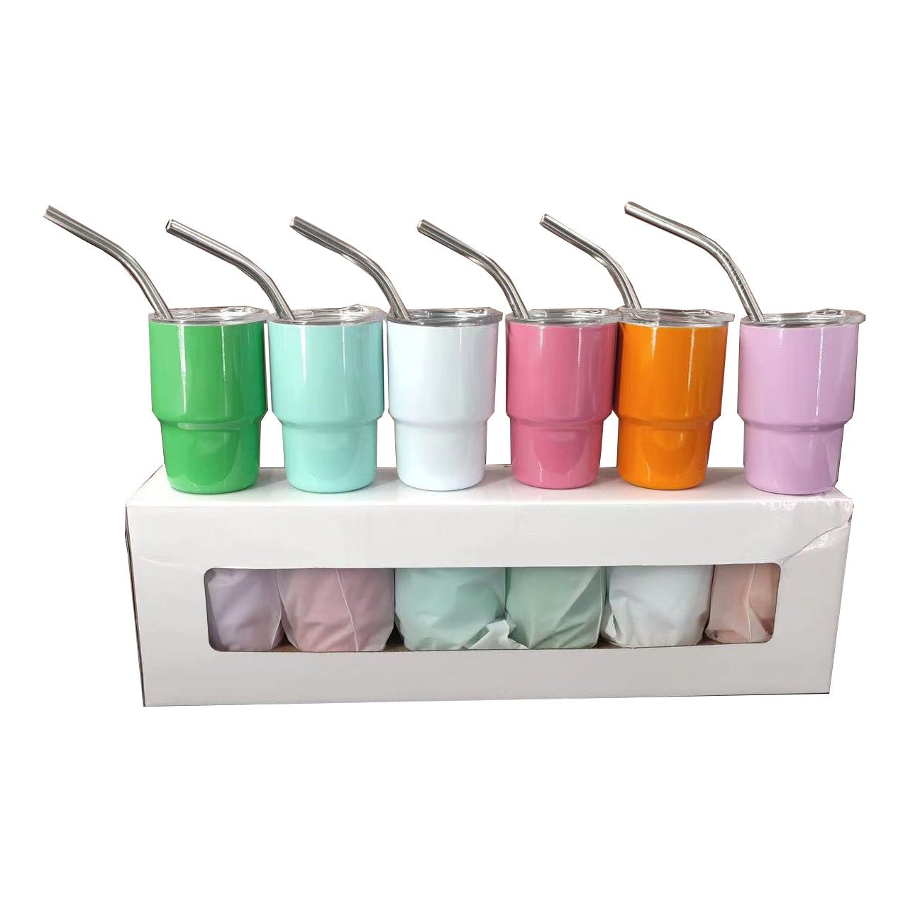 2 oz Case (18/50 Units) Sublimation Mini Car Cup Color Curved Double Wall Insulation with Straw