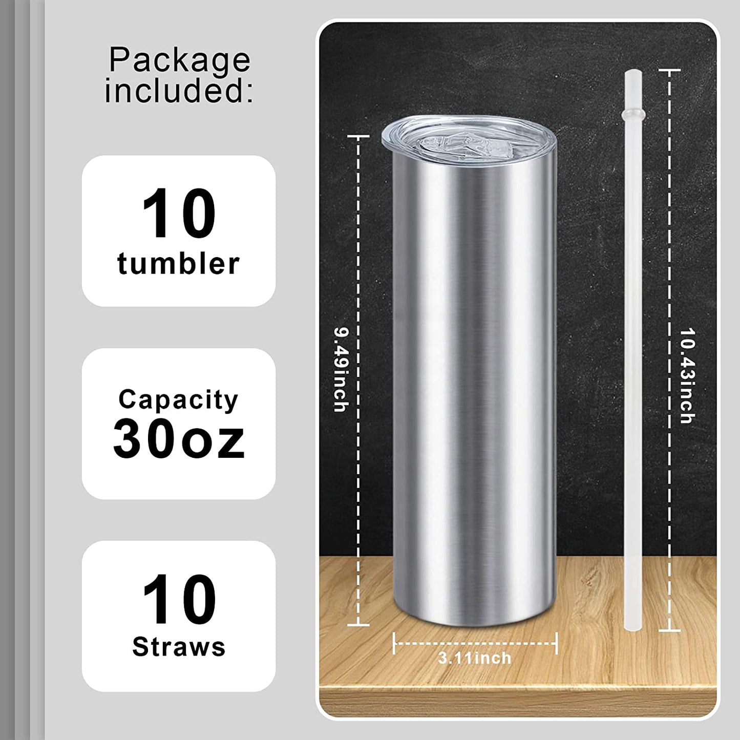 20oz (10unit) Skinny Silver Sublimation Tumblers Blanks Tumbler Cups