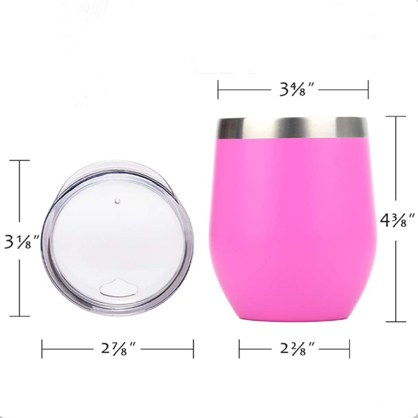 12oz CASE (21 UNITS) Stemless Wine Glass Tumbler with Lid Stainless Steel Double Wall Vacuum Insulated Travel Cup